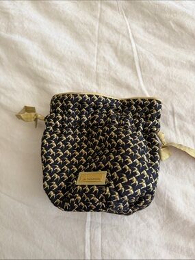 Thompson Navy and Gold Bird-Print Drawstring Cosmetic Pouch